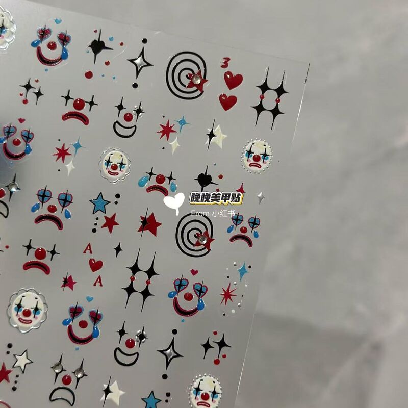 Cute New Halloween Clown Mask Clown Crying Nail Stickers Quirky Niche DIY Nail Decoration
