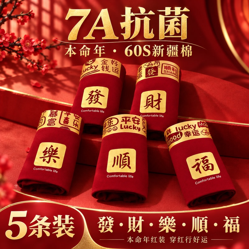 Men's Pure Cotton Underwear for the Year of Their Zodiac Sign, Festive Red Wedding Briefs, Breathable Boxer Briefs, Antibacterial Four-Corner Shorts for Men