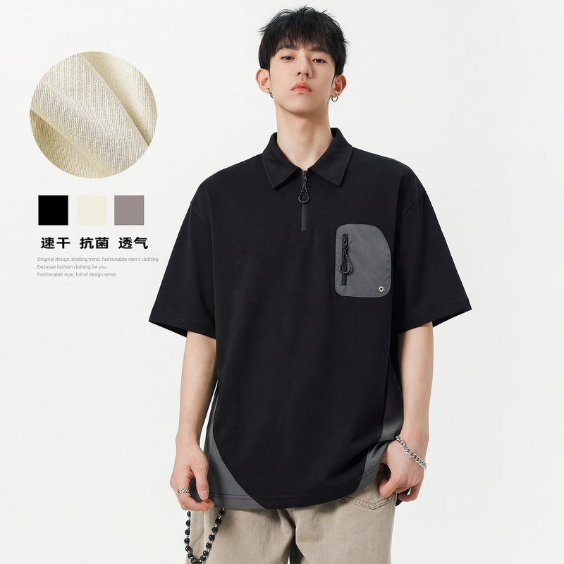 Half-Zip Lapel Short-Sleeved Polo Shirt for Men, Loose, Trendy, Casual, Sports, Quick-Drying, Breathable, Summer 2026 New Style