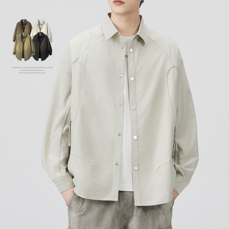 Zipper Pocket Long-Sleeve Shirt Jacket Men's Turn-Down Collar Loose Trendy Spring 2026 New Casual Versatile Shirt