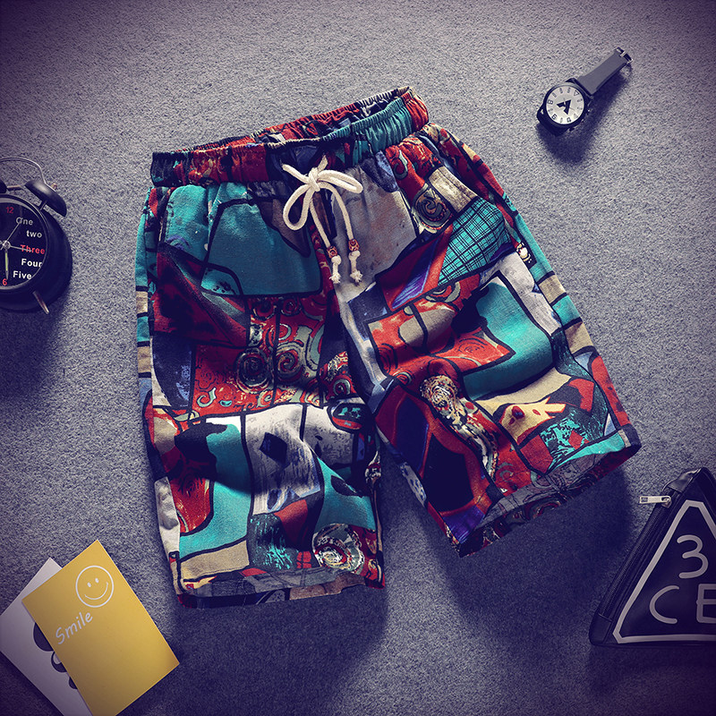 Summer flower pants Personality breeches sexy casual shorts Large size printed shorts Quick-drying beach pants hipster five-point five-point pants