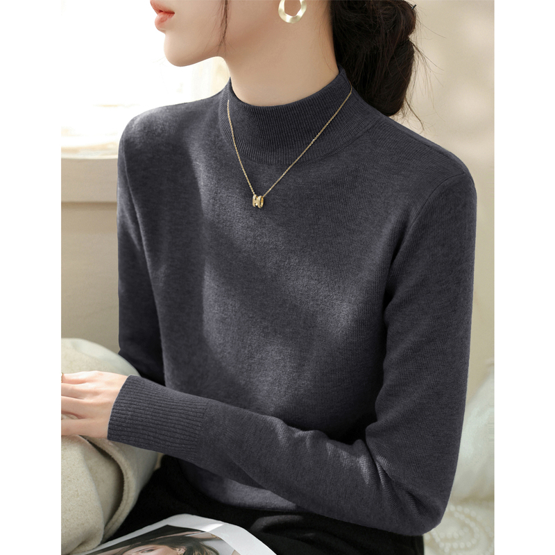 Half Turtleneck Long-Sleeved Pullover Dark Gray Inner Layer Women's Base Shirt Fashionable Winter Thickened Loose Knitted Sweater