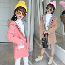 Autumn and winter new childrens clothing Korean version of Girls woolen woolen coat 8 middle and big children plus velvet 12 two cotton thick gown Princess