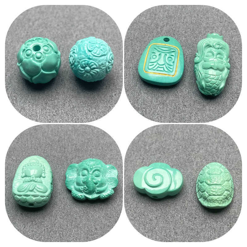 Natural Raw Turquoise Side-Hanging Accessory with Auspicious Cloud and Mermaid Cloud Design DIY Component for Bracelet Pendant