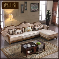 Sofa nước Mỹ kết hợp sofa vải Địa Trung Hải Gỗ rắn Góc châu Âu Căn hộ nhỏ Sofa hình chữ L - Ghế sô pha ghế gỗ sofa