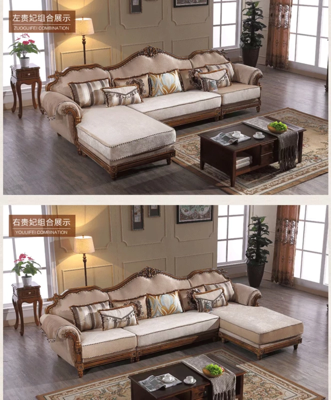 Sofa nước Mỹ kết hợp sofa vải Địa Trung Hải Gỗ rắn Góc châu Âu Căn hộ nhỏ Sofa hình chữ L - Ghế sô pha