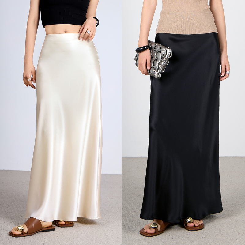 Wanda Yi Glossy Acetate Satin Skirt for Women, Extra Long for Tall People, Summer Drapey White A-Line Fishtail Long Skirt Wanda Yi Glossy Acetate Satin Skirt for Women, Extra Long for Tall People, Summer Drapey White A-Line Fishtail Long Skirt