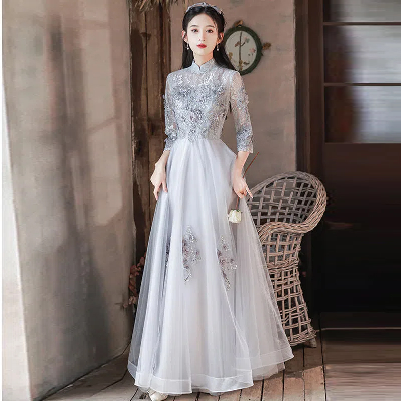 High-End Chinese-Style Evening Dress for Women 2026 New Model Banquet Host Fairy-Like Vocal Performance Art Exam Dress Performance Costume High-End Chinese-Style Evening Dress for Women 2026 New Model Banquet Host Fairy-Like Vocal Performance Art Exam Dress Performance Costume
