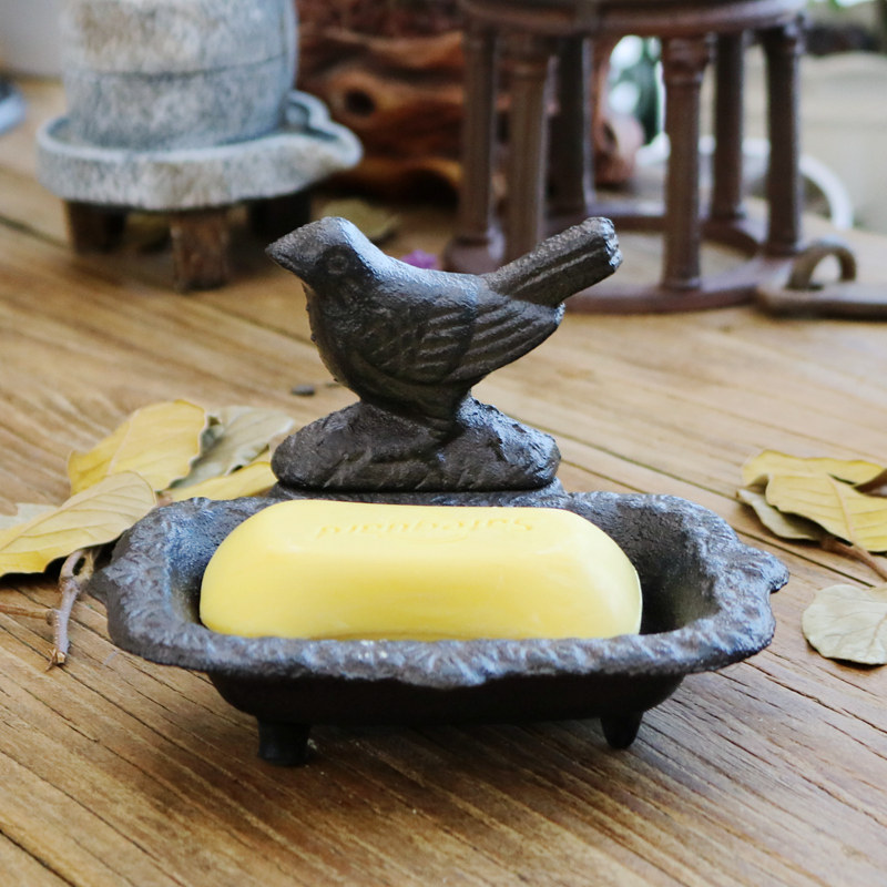 Retro Nostalgia American Small Bird Cast Iron Soap Case Soap Dish Decorated Swing Accessories Bath Makeup room Supplies