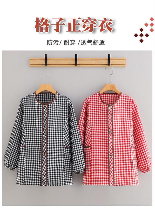 Long-Sleeved Short Smock, Pure Cotton Women's Outer Apron, Zippered, Breathable, Wear-Resistant, Dirt-Resistant, Easy to Wash Work Clothes, New Style