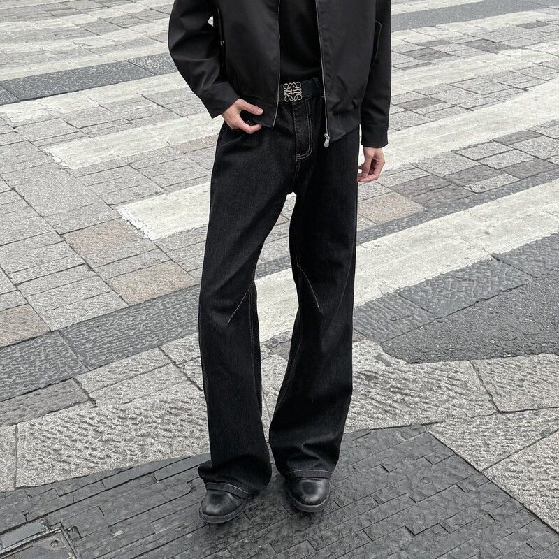 Plus-Size Men's Clothing 150kg Slimming Jeans for Thick Waists, Concealing Fat, Extra Large Black Pocket Design, High-End Flared Jeans