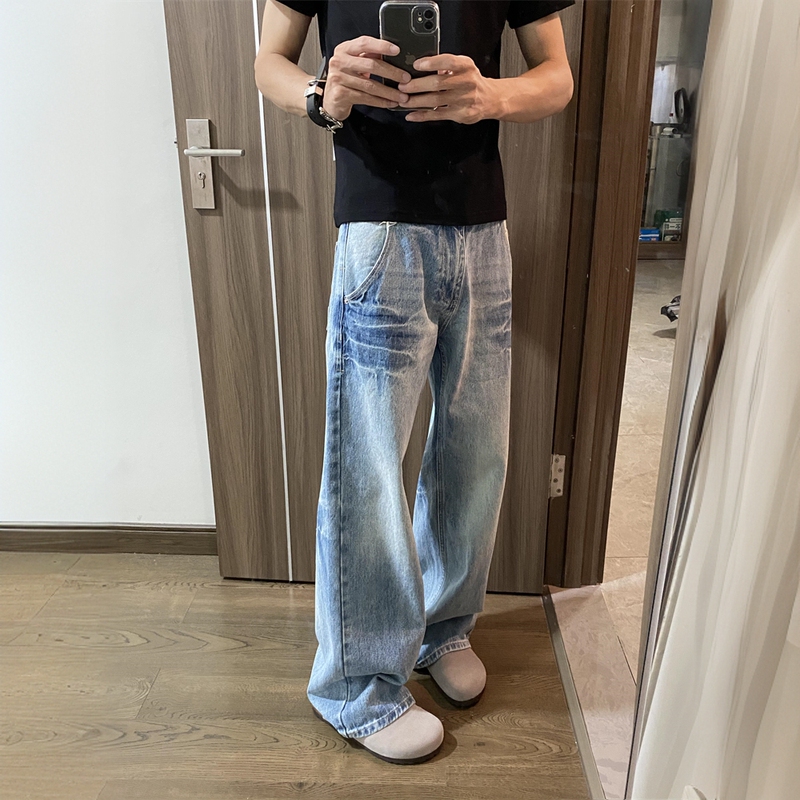 Lightning Crack Pattern Elastic Waist Flared Jeans Plus Size 150kg for Fat People, Thick Legs Appear Slimmer, Loose Straight-Leg