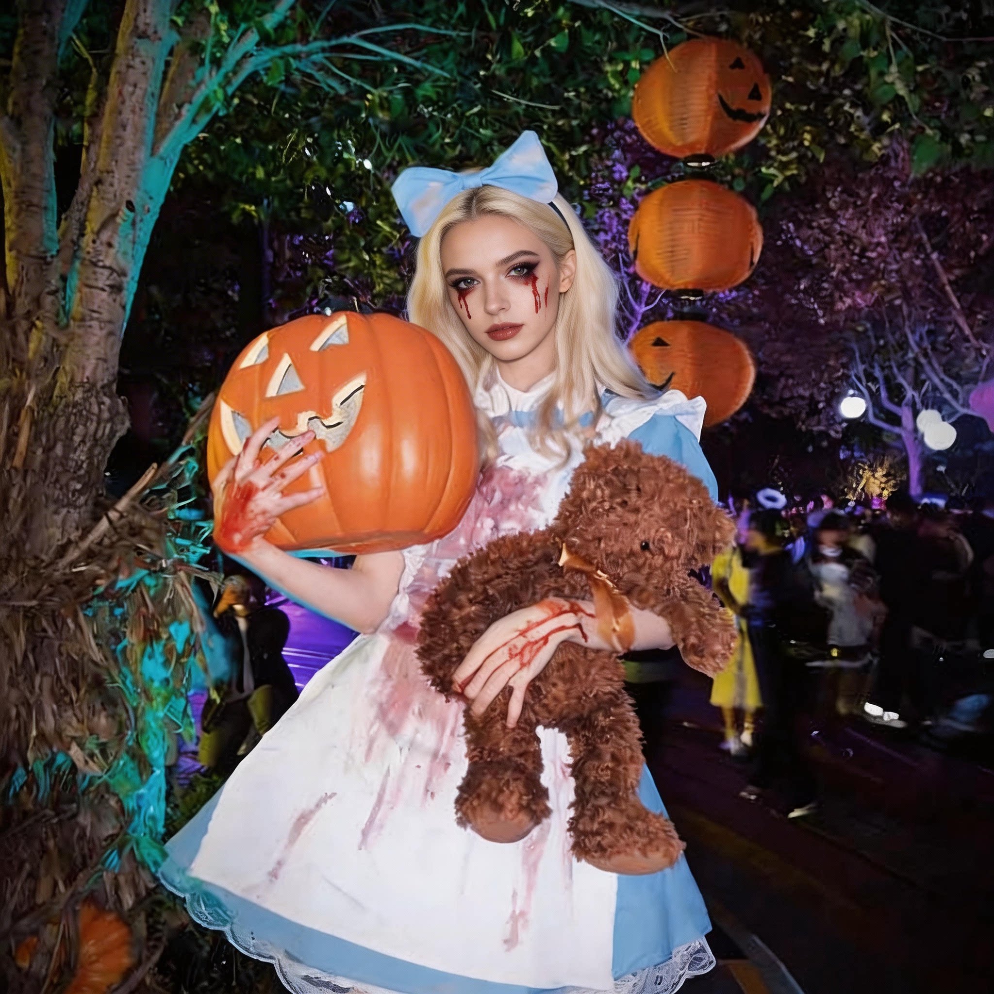 Halloween Bloody Alice Cosplay Costume Lolita Cute Dark Horror Dream Wonderland Maid Princess Dress