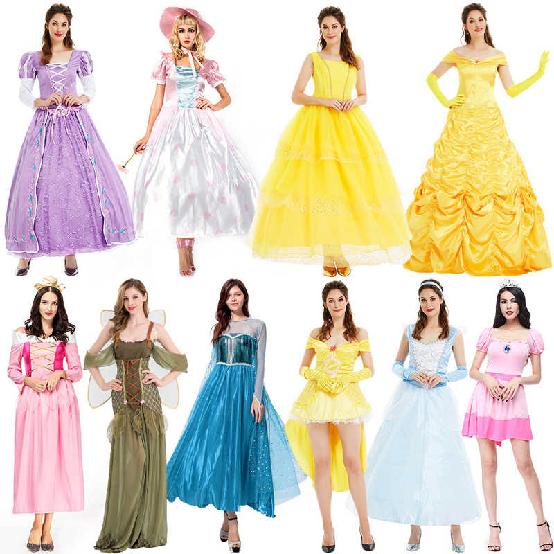 Halloween Costume Adult Cos Frozen Elsa Belle Rapunzel Princess Dress Masquerade Evening Dress Performance Costume