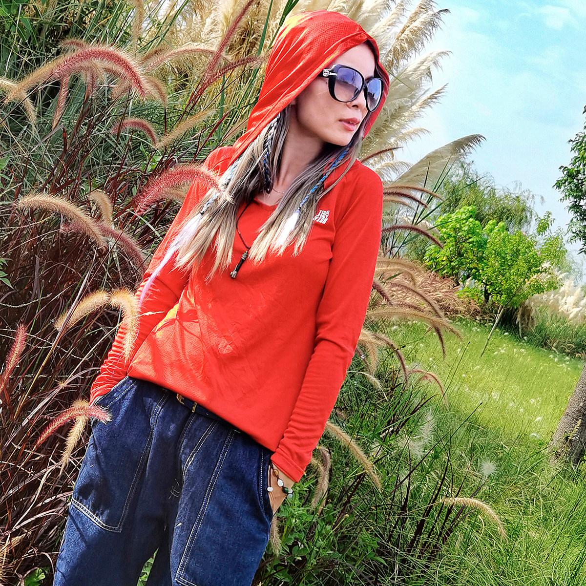 Beijing Forest Outdoor Autumn New Pint Climbing Even Cap Cation Speed Dry T-shirt Long Sleeve Blouse Women Style