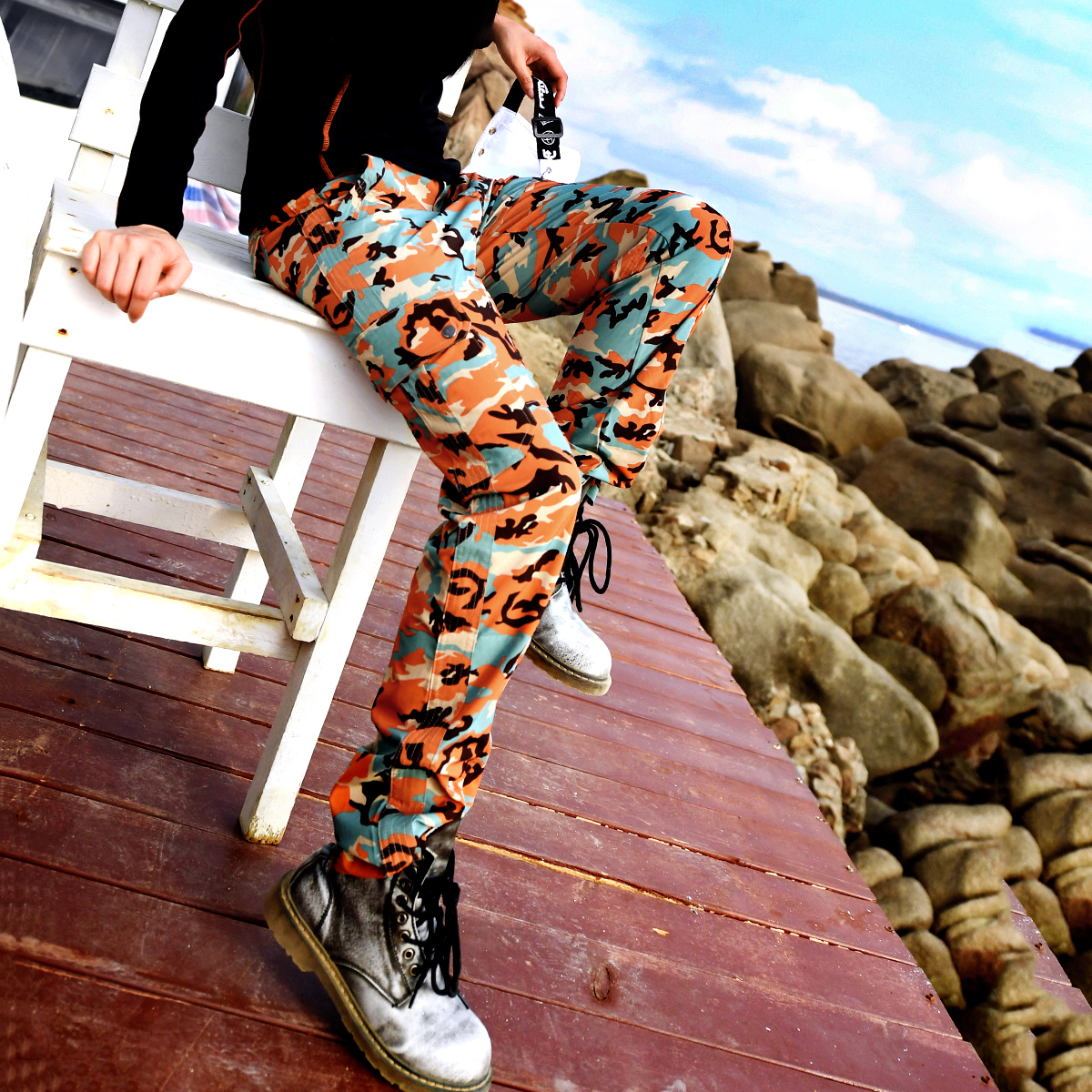 Beijing forest outdoor travel breathable slim leisure multi-bag 4-sided bullet camouflage quick dry pants plus size men's and women's