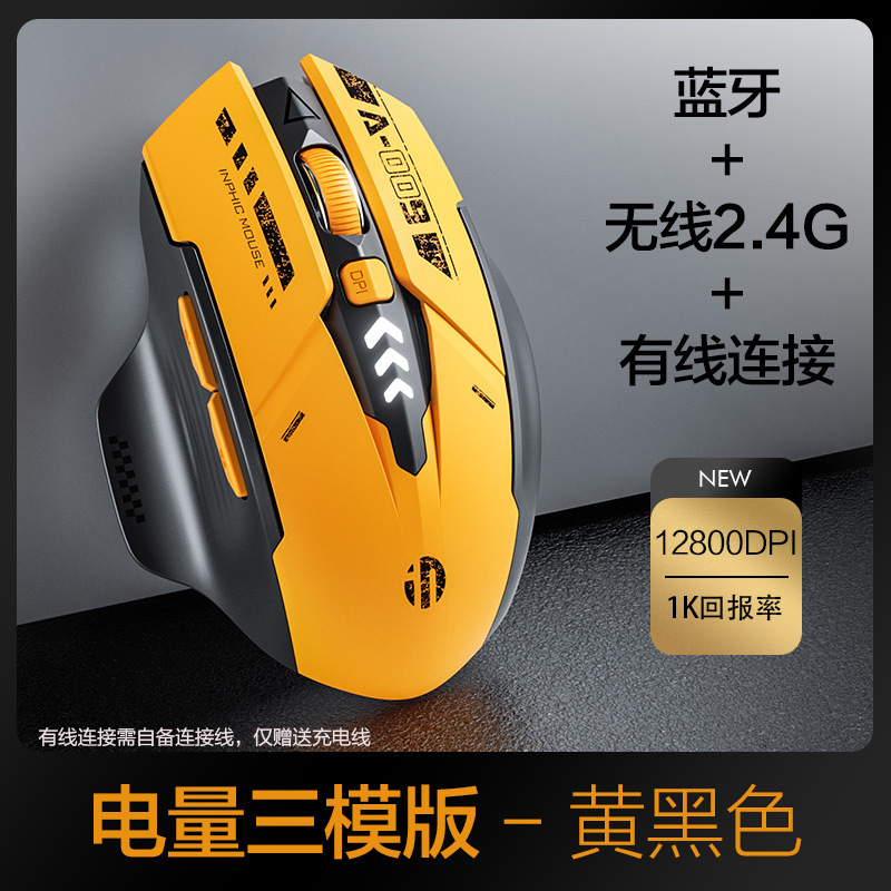 Inphic A9 Second Generation Upgraded 2.4G+Bluetooth+Wireless Three-Mode Gaming Mouse with Battery Indicator Light, Bumblebee Gaming Mouse