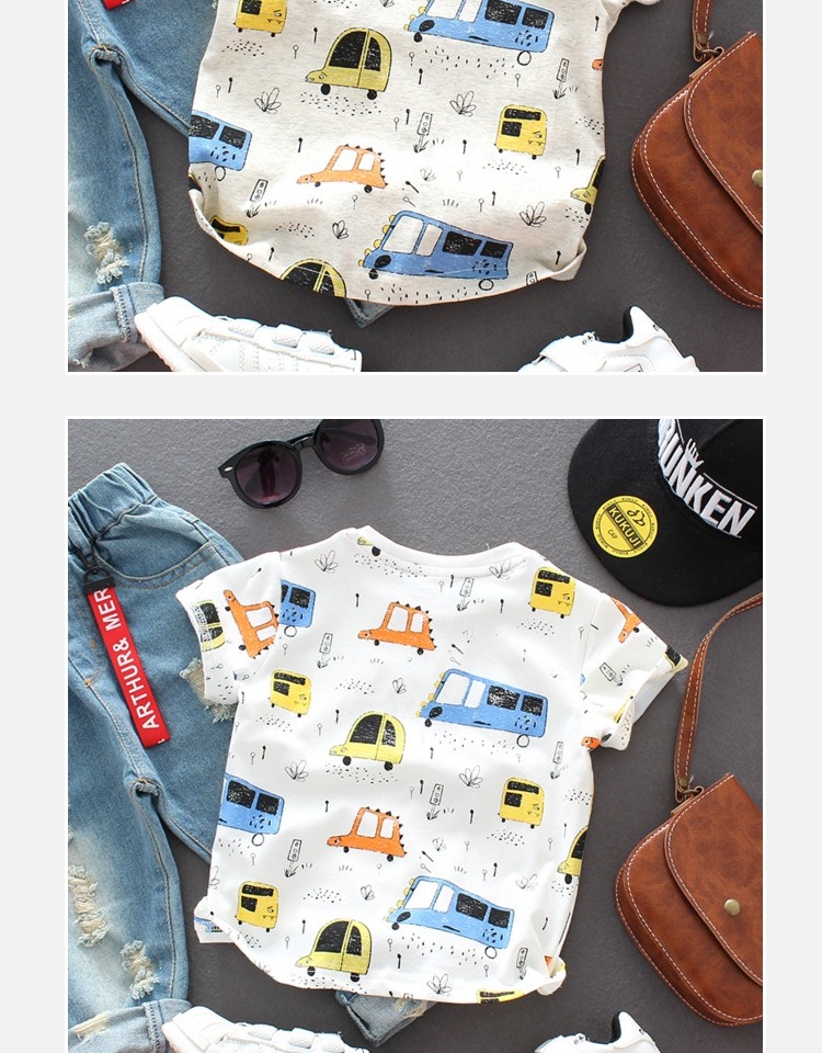 Quần áo trẻ em Áo phông mùa hè mỏng cho bé trai hoạt hình cotton áo sơ mi ngắn tay bé cotton nửa áo thun mùa hè áo thun trẻ em xuất khẩu