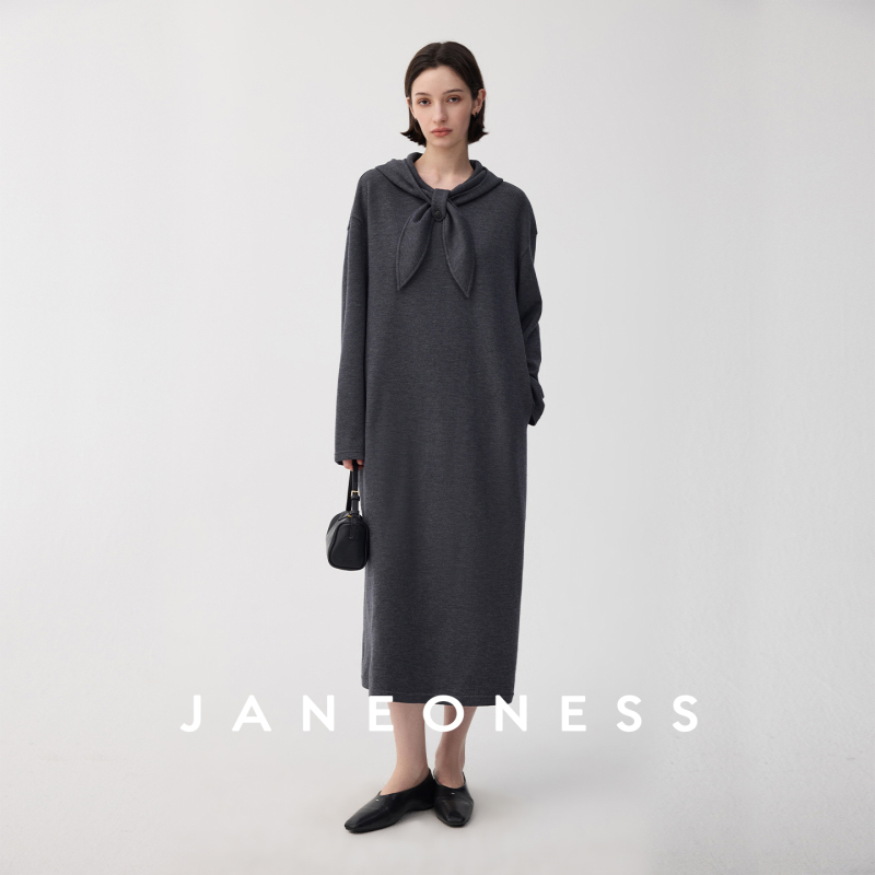 Janeoness Imported Australian Merino Wool Blended Origami Rabbit Ear Collar Loose Long-Sleeved Hooded Dress Janeoness Imported Australian Merino Wool Blended Origami Rabbit Ear Collar Loose Long-Sleeved Hooded Dress