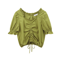 CIVICERA Bubble Cuff Blouse 2022 new summer Two sides wear a draw rope for a short shirt tide
