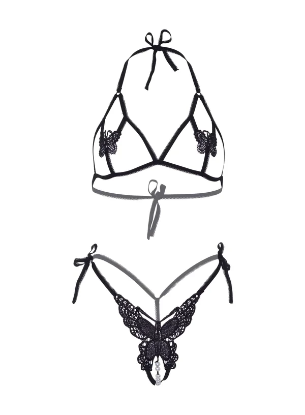 В наличии американская линия Avenue Sexy Beaded crotch, украшенная цепочкой вышитая кружевная нижнее белье комплект