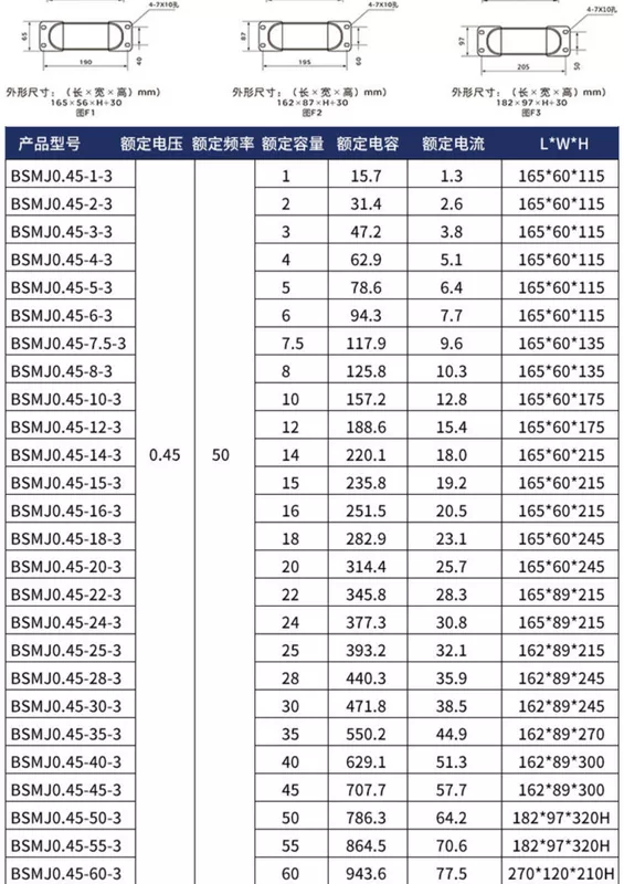 Tụ điện song song điện áp thấp tự phục hồi 400v/450v BSMJ0.4/0.45 Bộ bù công suất phản kháng ba pha