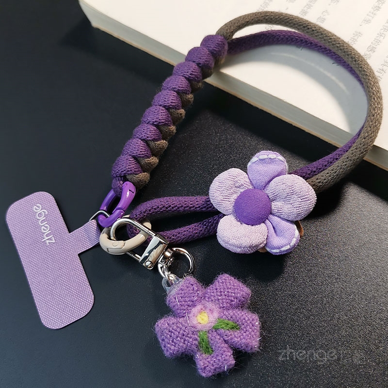 Creative Flower Phone Lanyard Short Woven Cotton Thick Wrist Strap ins Dopamine Pendant Keychain Case Durable