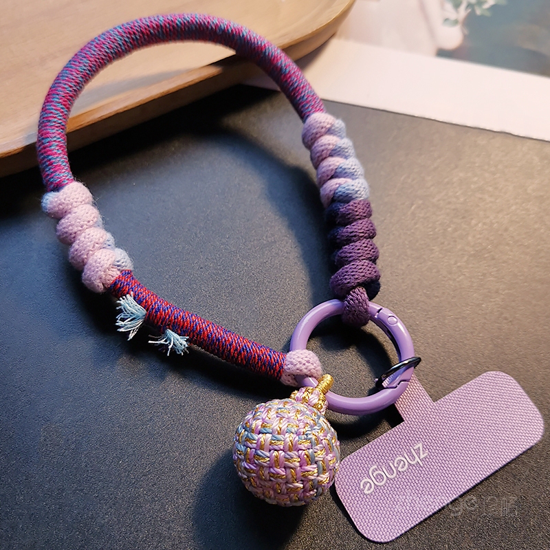 Chinese Style Fortune Ball Pendant Phone Lanyard Short Version Ins High-End Feel Cotton Woven Wrist Strap Camera Chain Case Durable