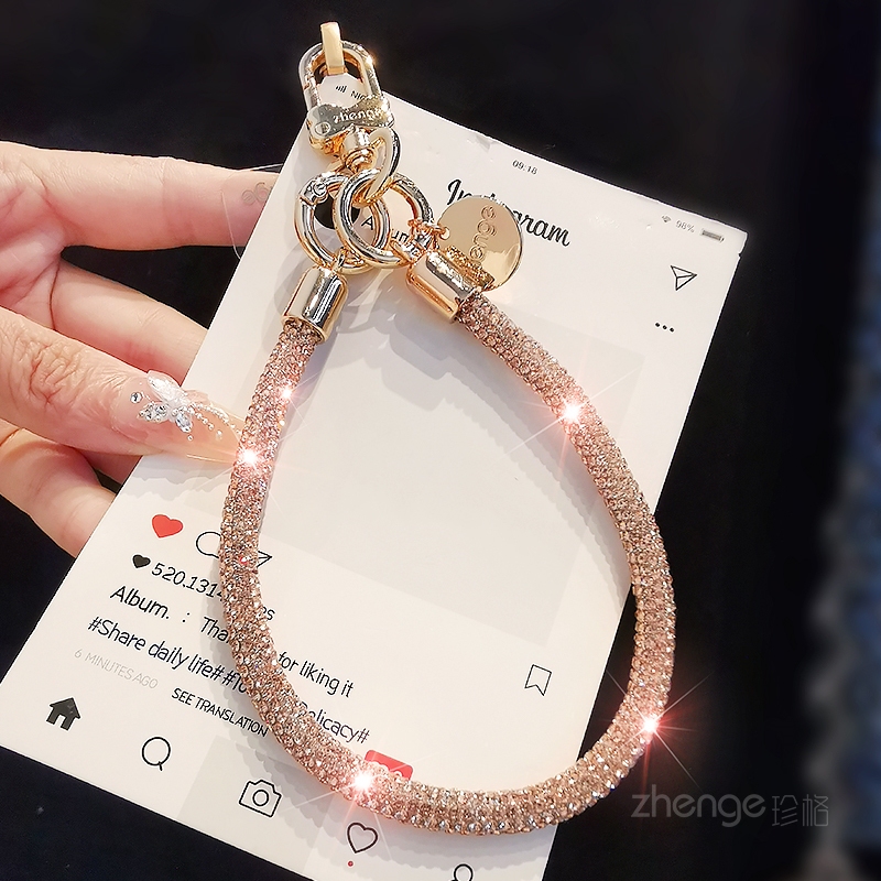 High-End Full Diamond Phone Lanyard, Short Wrist Strap, Fashionable Light Luxury Sparkling Diamond Pendant, Key Case, Anti-Lost Chain for Women