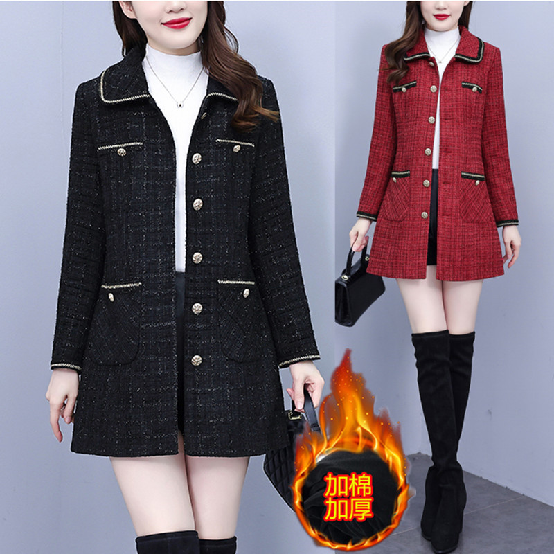 Cotton-Padded Woolen Plaid Fashion Coat, New Autumn and Winter Style, Goddess Style, Elegant, Slimming Mid-Length Woolen Coat Cotton-Padded Woolen Plaid Fashion Coat, New Autumn and Winter Style, Goddess Style, Elegant, Slimming Mid-Length Woolen Coat
