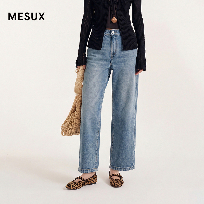 【Hot-Selling Replenishment Order】Mesux Mi Xiu Autumn Straight-Leg Jeans Wide-Leg Pants Slimming Cropped Pants Mlfur410