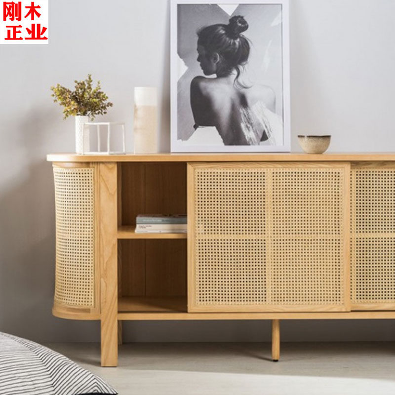 Nordic edifice cabinet modern minimal household solid wood hollow storage TV cabinet creative residential furniture