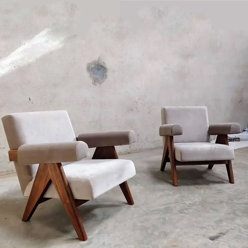 Nordic Middle Ancient Solid Wood Single-person Sofa Chair Designer Retro Casual Fabric Sofa Young Fengzhen Tiger Chair