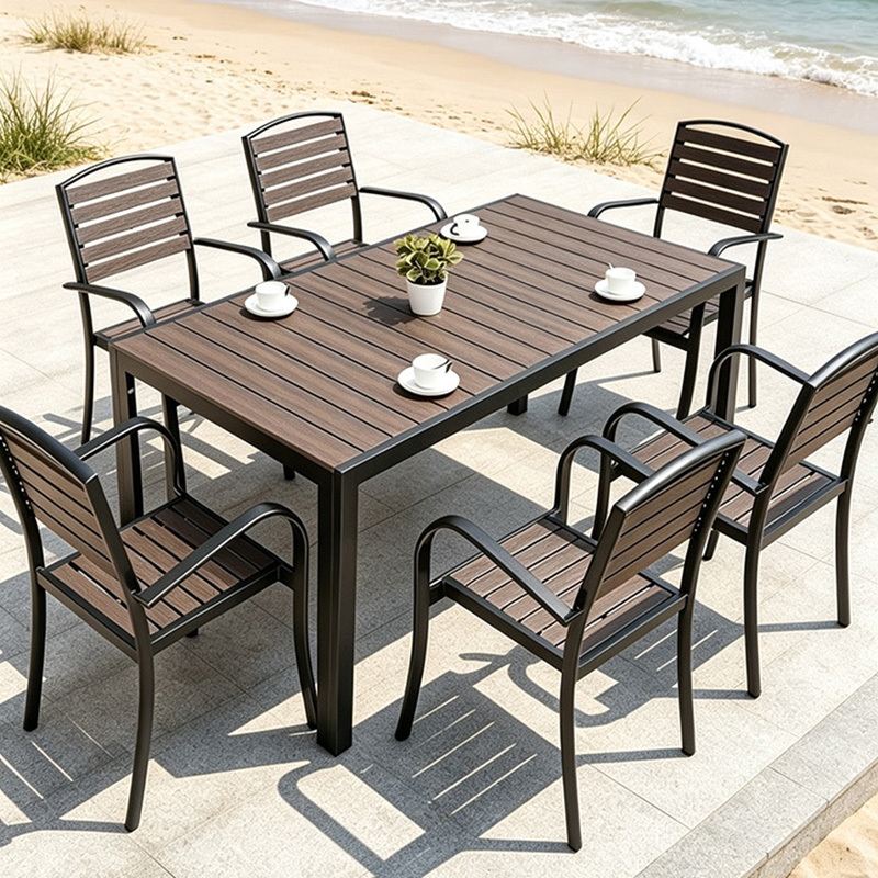 Outdoor Tables and Chairs for Courtyard, Open-Air, Outdoor Plastic Wood Park, Commercial Tables and Chairs, Waterproof and Sun-Resistant Outdoor Leisure Table and Chair Set