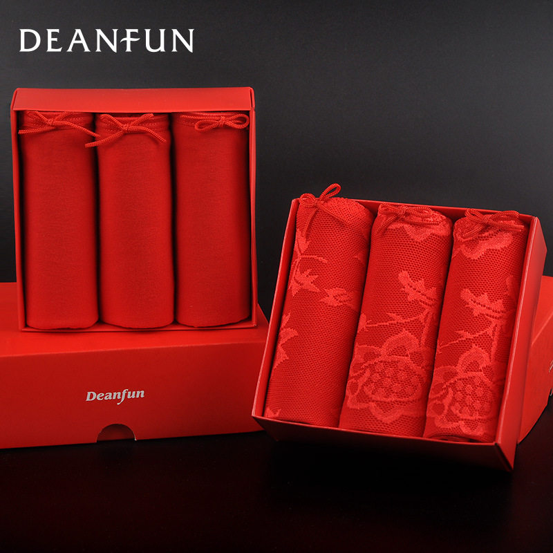 3 Courtesy Kit Butterfly amphine Life New Year Red Underpants Wedding Big Red Elastic Cotton Pure Cotton Pants Crotch Gift Box