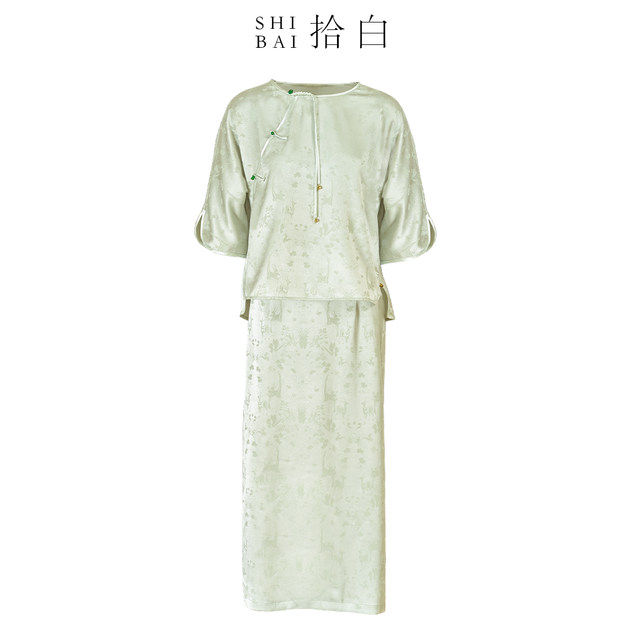 SHIBAI original new Chinese style summer high-end acetate national style jacquard temperament casual top and skirt suit