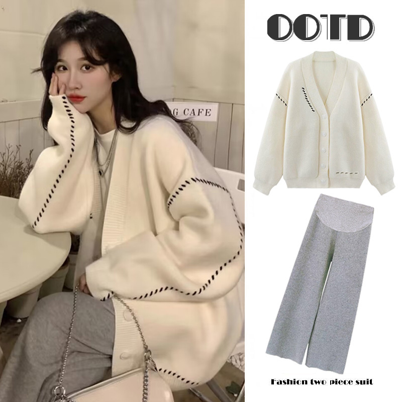 British Dhwa Maternity Wear 2026 New Spring and Autum Style Lazy Style Loose Sweater Cardigan + Pants Two-Piece Set for Women British Dhwa Maternity Wear 2026 New Spring and Autum Style Lazy Style Loose Sweater Cardigan + Pants Two-Piece Set for Women