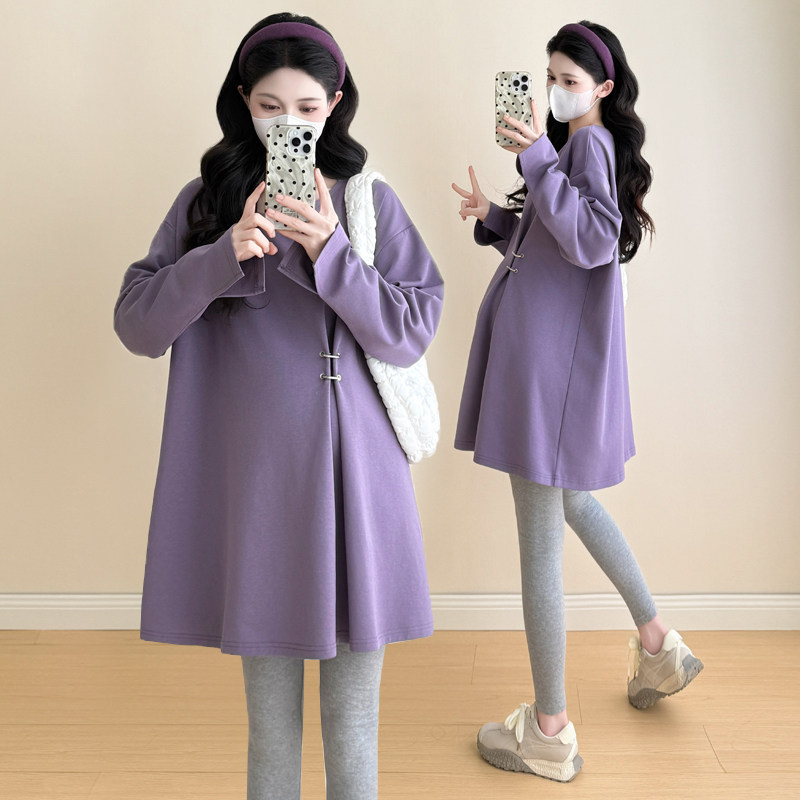 British Dhwa Maternity Wear Autumn New Fashion Round Neck Long-Sleeved Pleated Sweatshirt Dress Loose and Lazy Style Dress British Dhwa Maternity Wear Autumn New Fashion Round Neck Long-Sleeved Pleated Sweatshirt Dress Loose and Lazy Style Dress