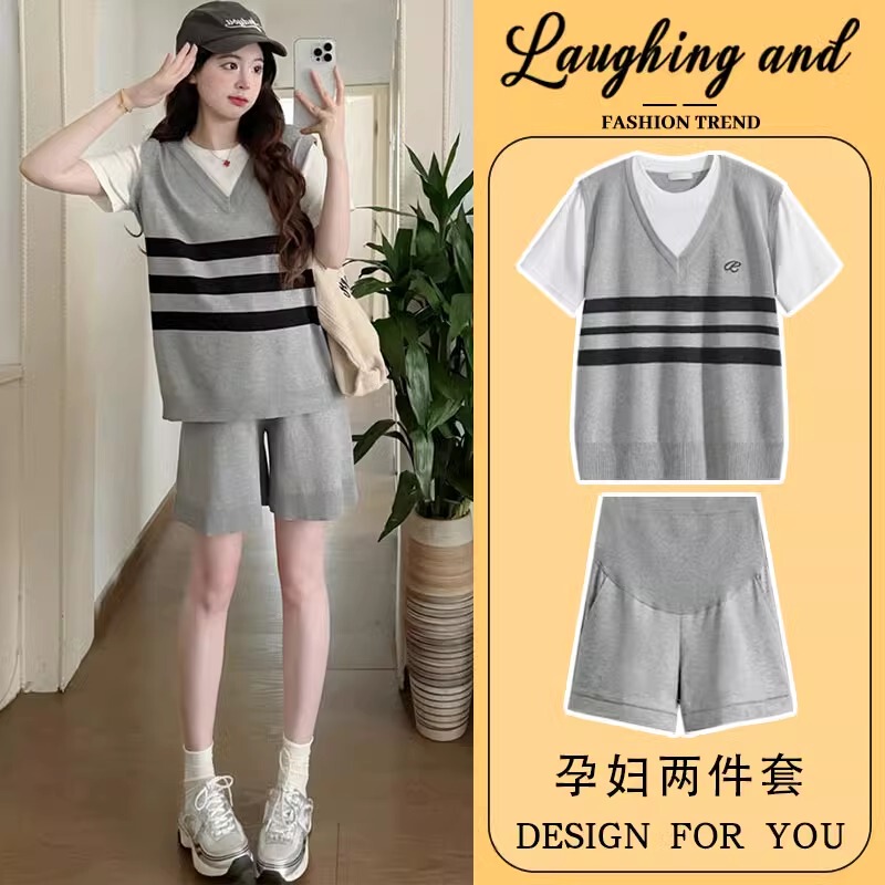 British Dhwa Maternity Set for Petite Women, New Fashionable Two-Piece Short-Sleeve and Shorts Set, Conceals Belly and Looks Slimming British Dhwa Maternity Set for Petite Women, New Fashionable Two-Piece Short-Sleeve and Shorts Set, Conceals Belly and Looks Slimming