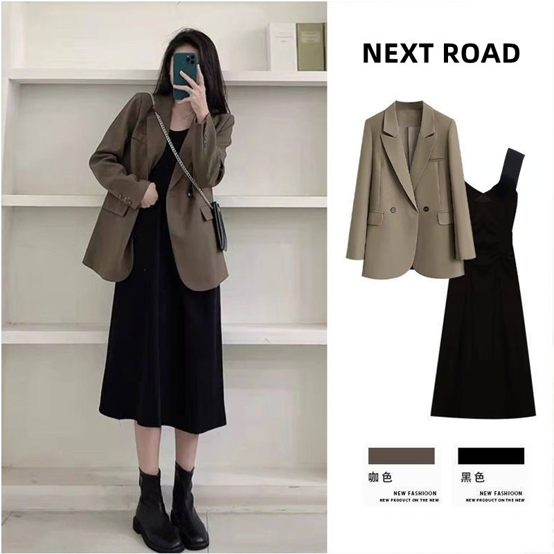 British Dhwa Maternity Wear 2026 Spring and Summer New Fashion Lapel Long-Sleeved Suit Top + Suspender Skirt Two-Piece Set