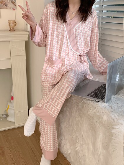 British dhwa postpartum clothing spring and autumn pure cotton postpartum modal new nursing home maternity wear pajamas set