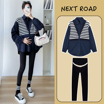 NEXT ROAD British joint maternity wear autumn 2023 new suit shirt splicing casual two-piece set
