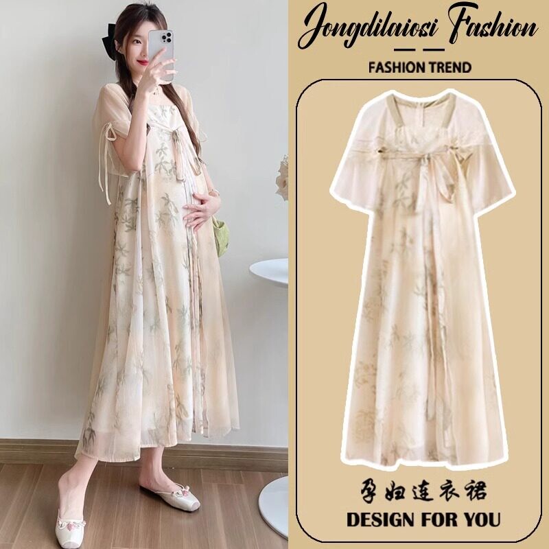 Uk Dhwa Maternity Summer Dress 2026 New Style New Chinese Style National Style Hanfu Improved Long Dress Maternity Dress