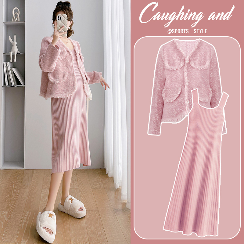 British Dhwa Maternity Suit Spring 2026 New Suit Jacket Fashionable Versatile Suspender Skirt Knitted Tweed Style