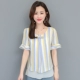 Mùa hè mới cộng với kích thước của phụ nữ năm 2021 áo sơ mi voan che bụng của phụ nữ ngắn tay siêu cổ tích ren rất cổ tích - Áo sơ mi chiffon ren