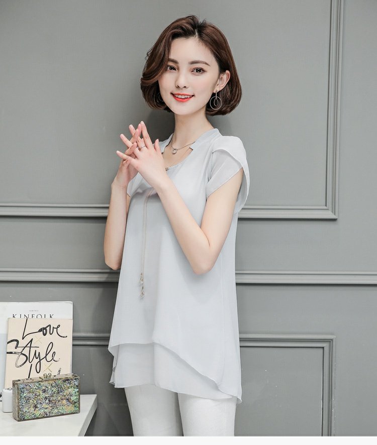 2018 hè 30-40 tuổi mẹ trẻ tải size lớn chất béo MM ngắn tay áo thun thun trẻ trung áo sơ mi nữ áo sơ mi trung niên