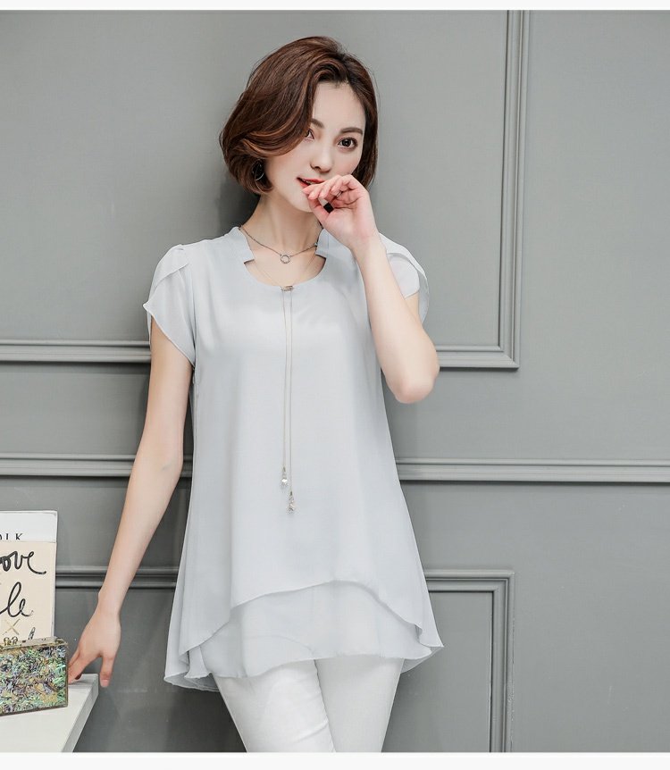 2018 hè 30-40 tuổi mẹ trẻ tải size lớn chất béo MM ngắn tay áo thun thun trẻ trung áo sơ mi nữ áo sơ mi trung niên