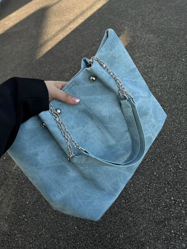 Ink Blue Soft Leather Denim Large Tote Bag, Large Capacity, Niche High-End Style, Suitable for College Students, Can Be Used as a Handbag or Shoulder Bag Ink Blue Soft Leather Denim Large Tote Bag, Large Capacity, Niche High-End Style, Suitable for College Students, Can Be Used as a Handbag or Shoulder Bag
