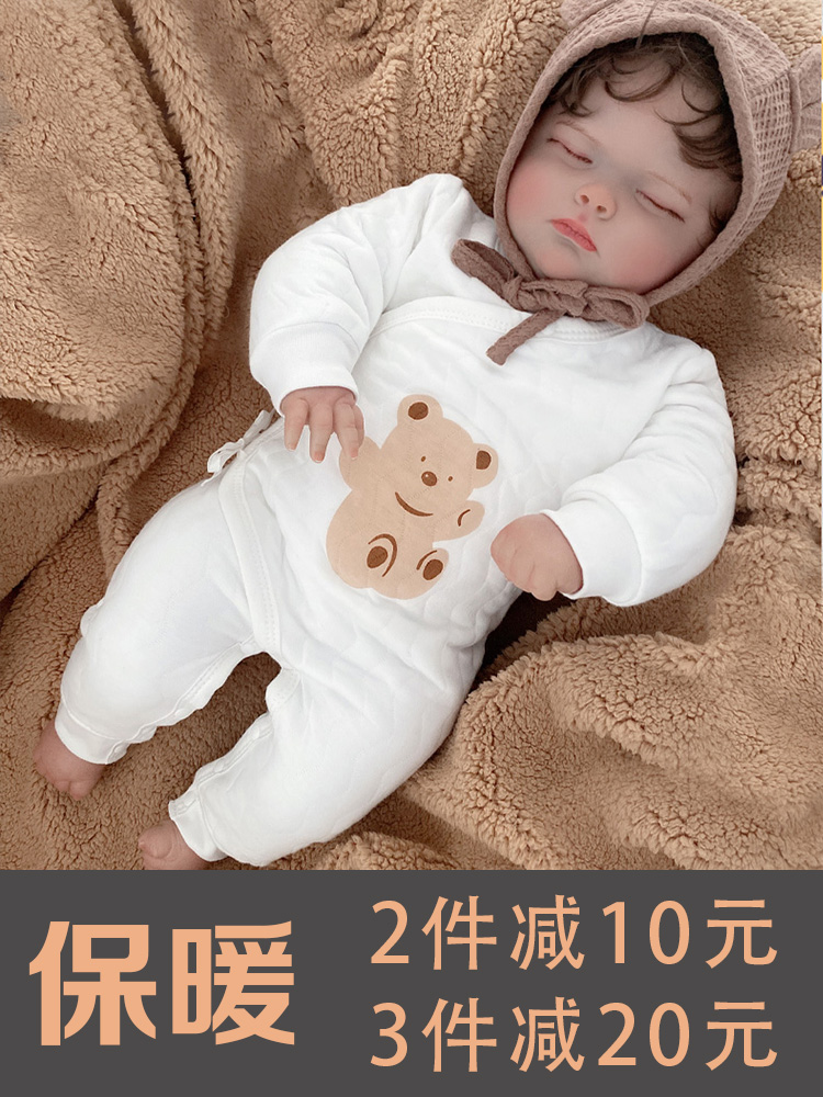 Newborn baby one-piece clothes autumn and winter pure cotton pajamas newborn men and women thicken warm romper baby clothes winter
