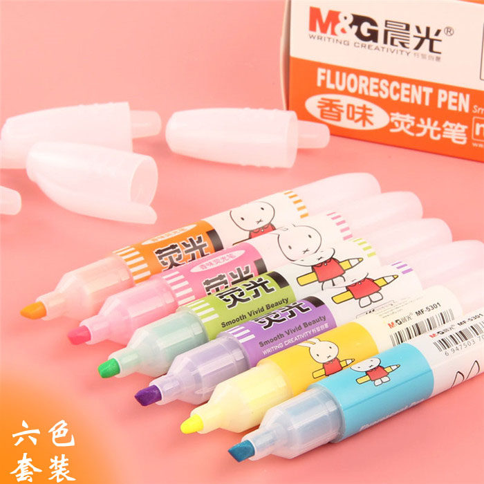 Morning light stationery color fluorescent pen students use marker pen candy color set of notes pen color pen coarse scratches focus suit Japan-ROK small and new free shipping Mifi fluorescent pen